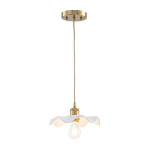 LightFixturesUSA-Art Deco 1-Light White Scalloped Ceramic Bloom Pendant-Pendant Light-9.4 in-