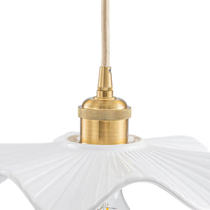 LightFixturesUSA-Art Deco 1-Light White Scalloped Ceramic Bloom Pendant-Pendant Light-9.4 in-