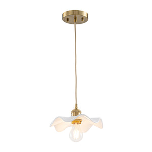 LightFixturesUSA-Art Deco 1-Light White Scalloped Ceramic Bloom Pendant-Pendant Light-9.4 in-