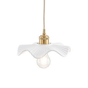 LightFixturesUSA-Art Deco 1-Light White Scalloped Ceramic Bloom Pendant-Pendant Light-9.4 in-