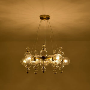 LightFixturesUSA - Art Deco 10 - Light Glass Globe Bubble Circle Chandelier - Chandelier - Brass - 