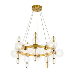 LightFixturesUSA - Art Deco 10 - Light Glass Globe Bubble Circle Chandelier - Chandelier - Brass - 