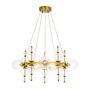 LightFixturesUSA - Art Deco 10 - Light Glass Globe Bubble Circle Chandelier - Chandelier - Brass - 