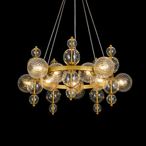 LightFixturesUSA - Art Deco 10 - Light Glass Globe Bubble Circle Chandelier - Chandelier - Brass - 