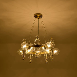 LightFixturesUSA - Art Deco 10 - Light Glass Globe Bubble Circle Chandelier - Chandelier - Brass - 