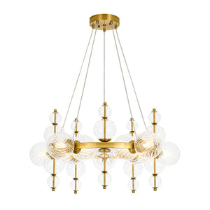 LightFixturesUSA - Art Deco 10 - Light Glass Globe Bubble Circle Chandelier - Chandelier - Brass - 
