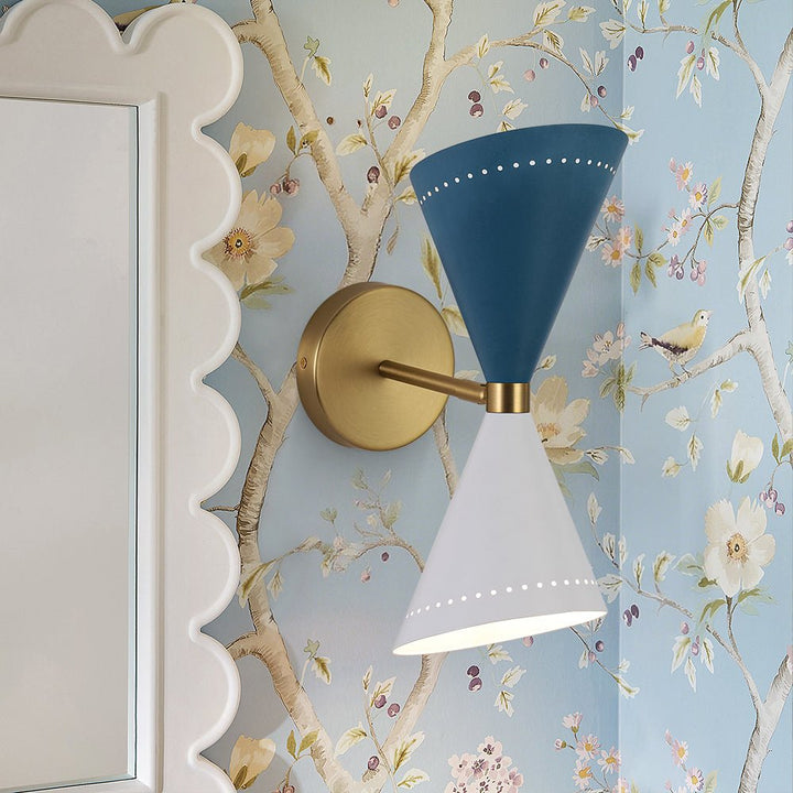 LightFixturesUSA - Art Deco 2 - Light Up Down Dual Cone Wall Sconce - Wall Sconce - Blue + White - 1 Pack - 