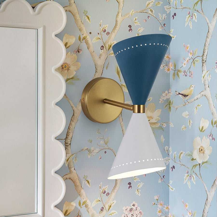 LightFixturesUSA - Art Deco 2 - Light Up Down Dual Cone Wall Sconce - Wall Sconce - Blue + White - 1 Pack - 