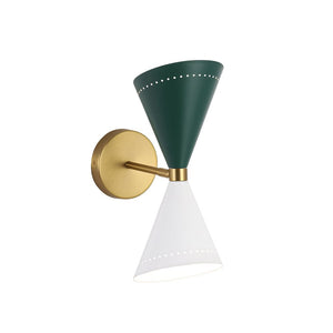 LightFixturesUSA - Art Deco 2 - Light Up Down Dual Cone Wall Sconce - Wall Sconce - Green + White - 2 Packs - 