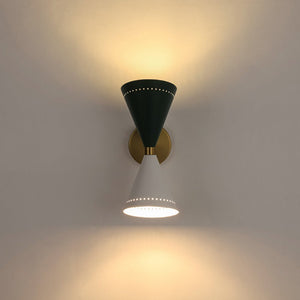 LightFixturesUSA - Art Deco 2 - Light Up Down Dual Cone Wall Sconce - Wall Sconce - Green + White - 2 Packs - 