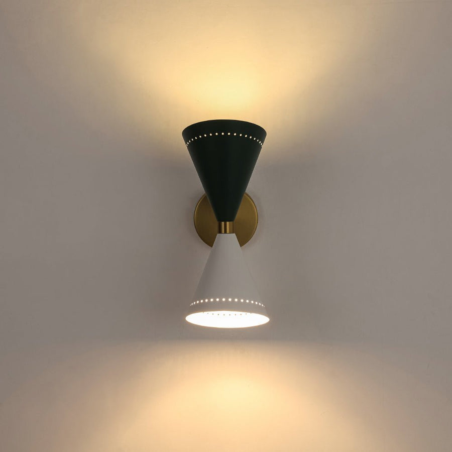 LightFixturesUSA - Art Deco 2 - Light Up Down Dual Cone Wall Sconce - Wall Sconce - Green + White - 2 Packs - 