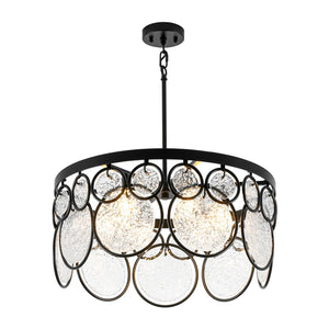 LightFixturesUSA-Art Deco 6-Light Tiered Water Glass Rounds Circle Chandelier-Chandelier-Black-
