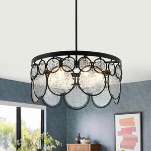 LightFixturesUSA-Art Deco 6-Light Tiered Water Glass Rounds Circle Chandelier-Chandelier-Black-