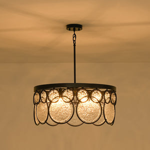 LightFixturesUSA-Art Deco 6-Light Tiered Water Glass Rounds Circle Chandelier-Chandelier-Black-