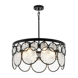 LightFixturesUSA-Art Deco 6-Light Tiered Water Glass Rounds Circle Chandelier-Chandelier-Black-