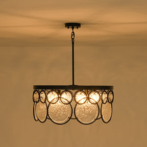 LightFixturesUSA-Art Deco 6-Light Tiered Water Glass Rounds Circle Chandelier-Chandelier-Black-