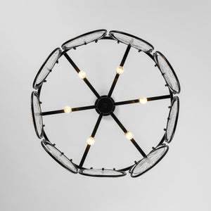 LightFixturesUSA-Art Deco 6-Light Tiered Water Glass Rounds Circle Chandelier-Chandelier-Black-
