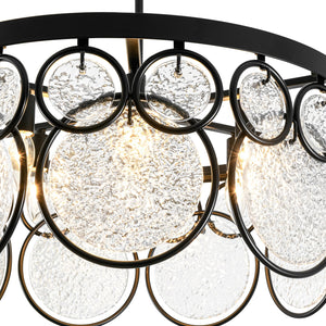 LightFixturesUSA-Art Deco 6-Light Tiered Water Glass Rounds Circle Chandelier-Chandelier-Black-