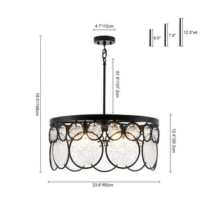LightFixturesUSA-Art Deco 6-Light Tiered Water Glass Rounds Circle Chandelier-Chandelier-Black-