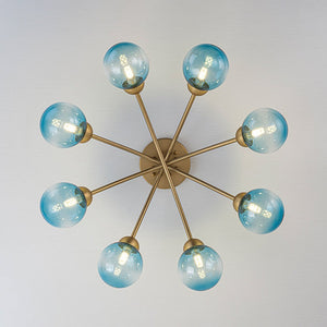 LightFixturesUSA - Art Deco 8 - Light Sputnik Blue Glass Bubble Semi Flush Mount - Ceiling Light - Brass (Pre - Order) - 