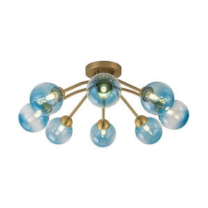 LightFixturesUSA - Art Deco 8 - Light Sputnik Blue Glass Bubble Semi Flush Mount - Ceiling Light - Brass (Pre - Order) - 