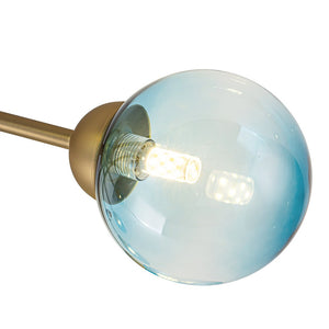 LightFixturesUSA - Art Deco 8 - Light Sputnik Blue Glass Bubble Semi Flush Mount - Ceiling Light - Brass (Pre - Order) - 