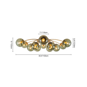 LightFixturesUSA-Art Deco Bloom Olive Green Glass Bubble Semi Flush Chandelier-Chandelier-Brass (Exclusive Offer)-
