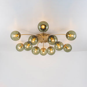 LightFixturesUSA-Art Deco Bloom Olive Green Glass Bubble Semi Flush Chandelier-Chandelier-Brass (Exclusive Offer)-
