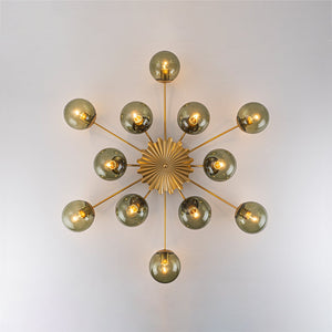 LightFixturesUSA-Art Deco Bloom Olive Green Glass Bubble Semi Flush Chandelier-Chandelier-Brass (Exclusive Offer)-