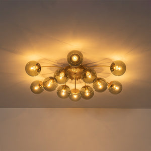LightFixturesUSA-Art Deco Bloom Olive Green Glass Bubble Semi Flush Chandelier-Chandelier-Brass (Exclusive Offer)-