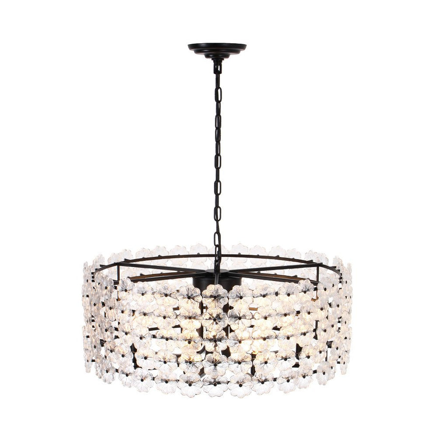 LightFixturesUSA - Art Deco Blossom Floral Cage Drum Lantern Pendant Light - Chandelier - Black - 