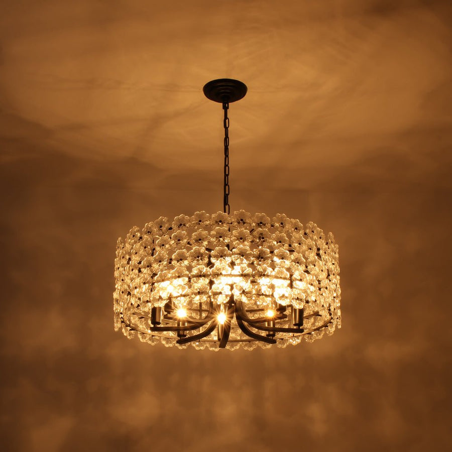 LightFixturesUSA - Art Deco Blossom Floral Cage Drum Lantern Pendant Light - Chandelier - Black - 