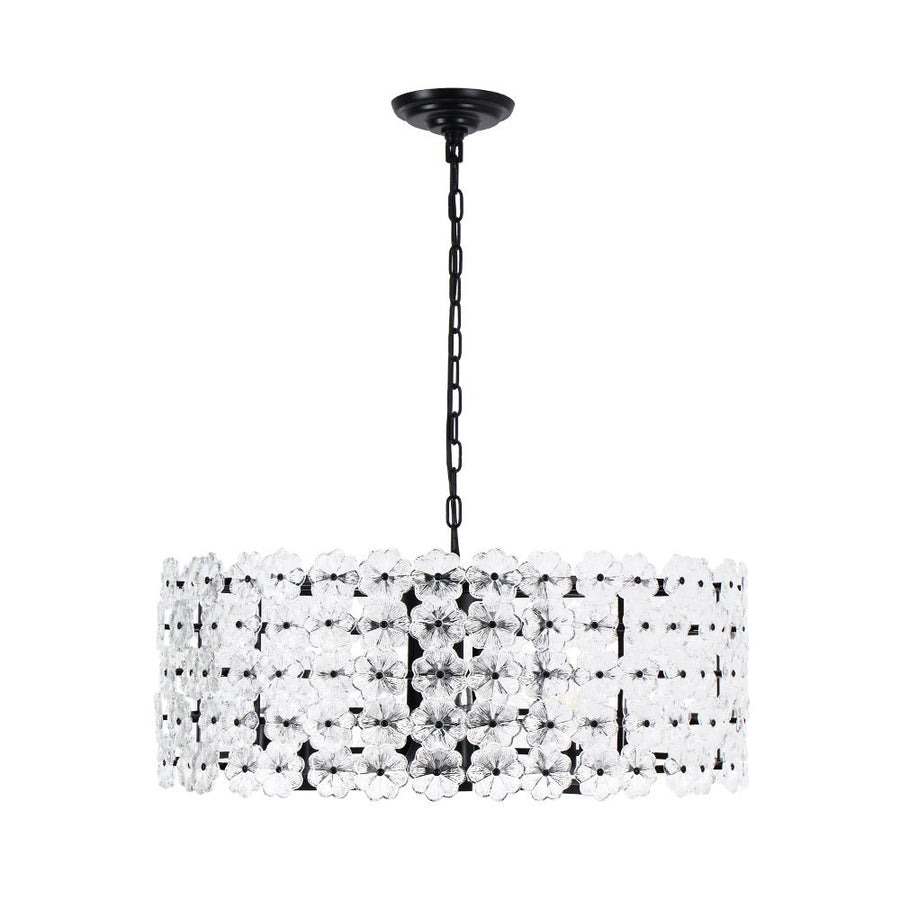 LightFixturesUSA - Art Deco Blossom Floral Cage Drum Lantern Pendant Light - Chandelier - Black - 