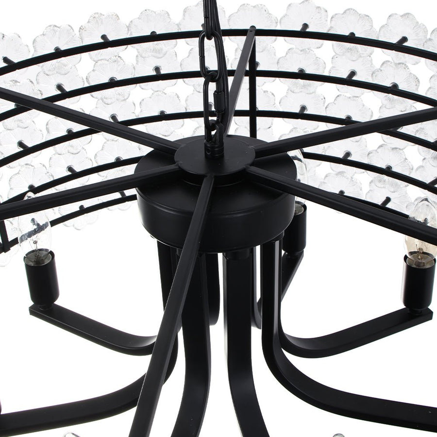 LightFixturesUSA - Art Deco Blossom Floral Cage Drum Lantern Pendant Light - Chandelier - Black - 