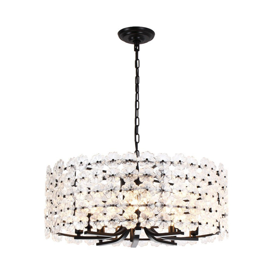 LightFixturesUSA - Art Deco Blossom Floral Cage Drum Lantern Pendant Light - Chandelier - Black - 