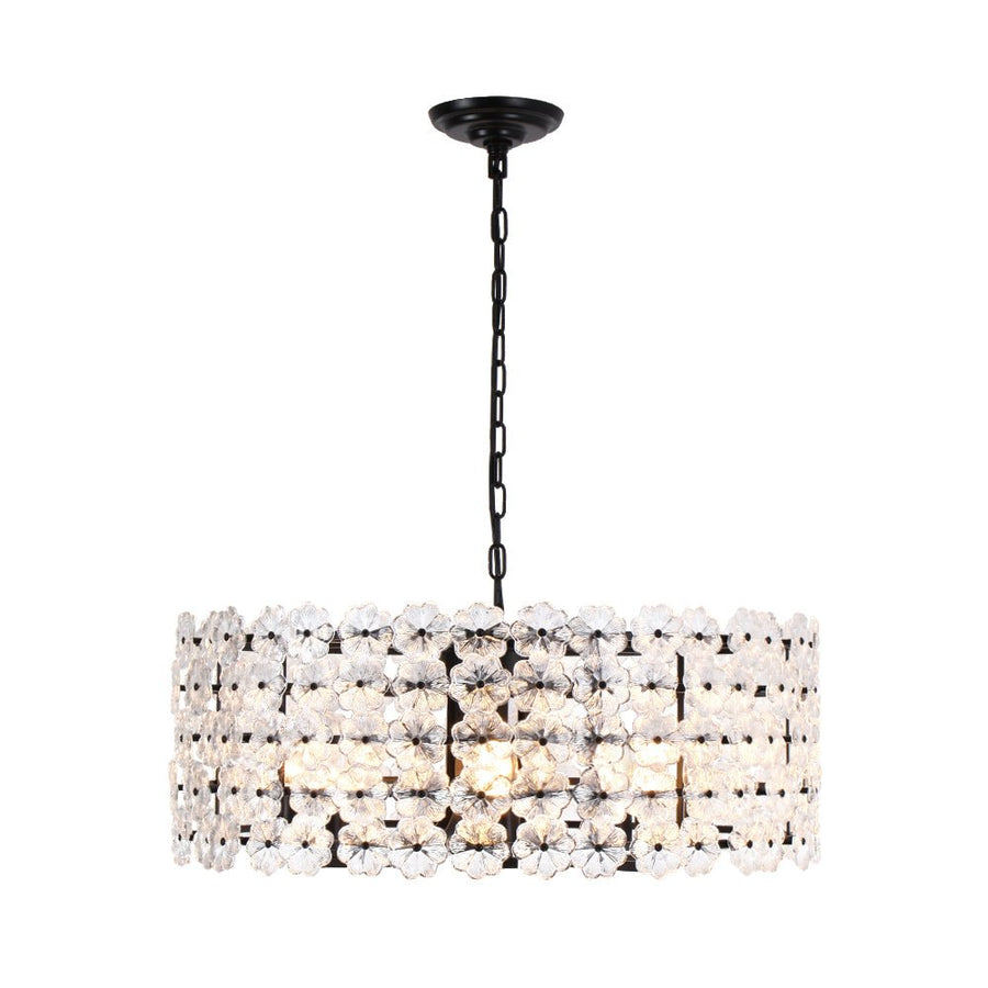 LightFixturesUSA - Art Deco Blossom Floral Cage Drum Lantern Pendant Light - Chandelier - Black - 