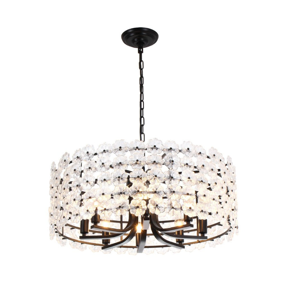 LightFixturesUSA - Art Deco Blossom Floral Cage Drum Lantern Pendant Light - Chandelier - Black - 