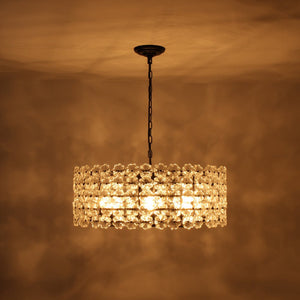 LightFixturesUSA - Art Deco Blossom Floral Cage Drum Lantern Pendant Light - Chandelier - Black - 