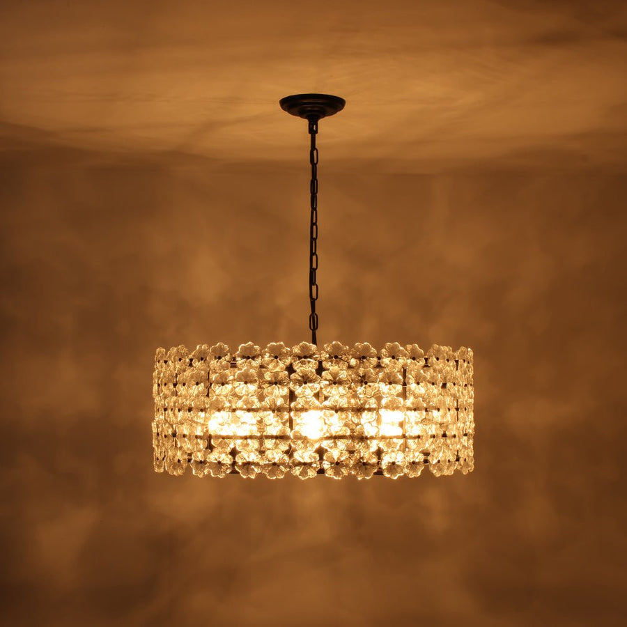 LightFixturesUSA - Art Deco Blossom Floral Cage Drum Lantern Pendant Light - Chandelier - Black - 
