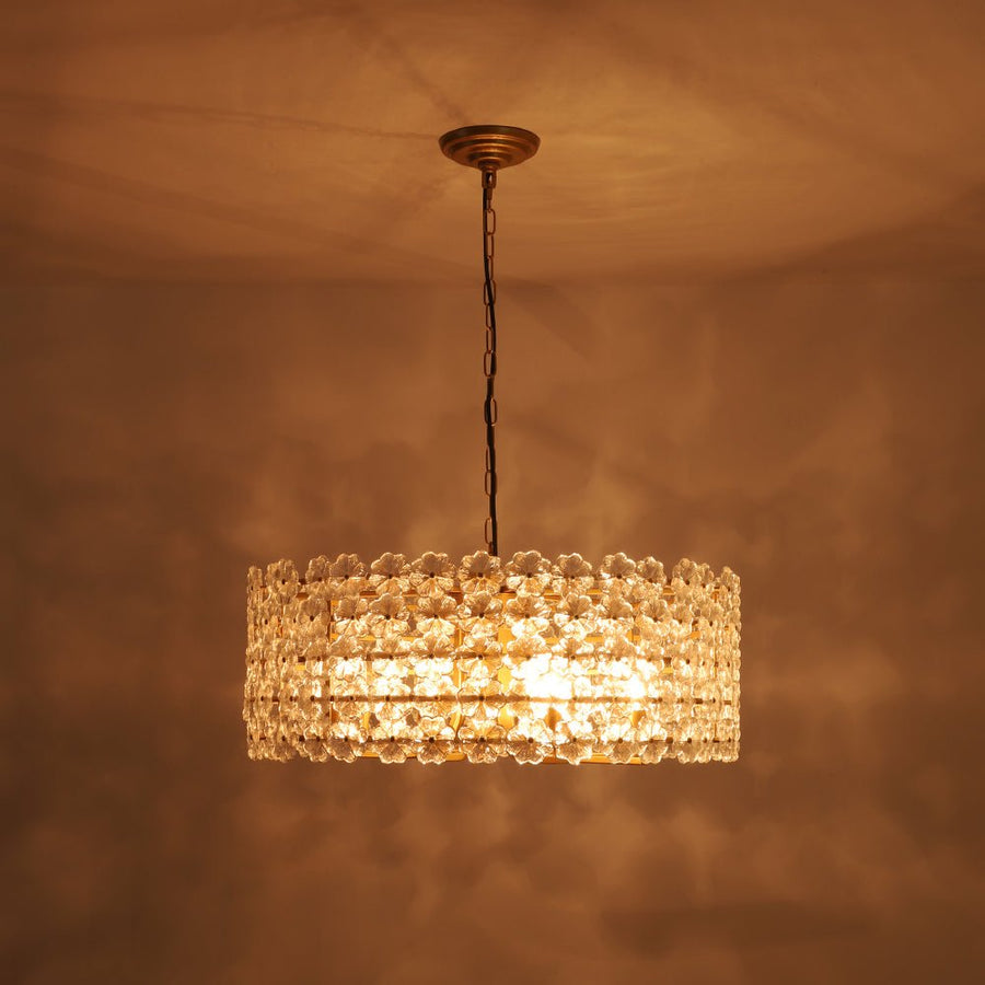 LightFixturesUSA - Art Deco Blossom Floral Cage Drum Lantern Pendant Light - Chandelier - Gold - 