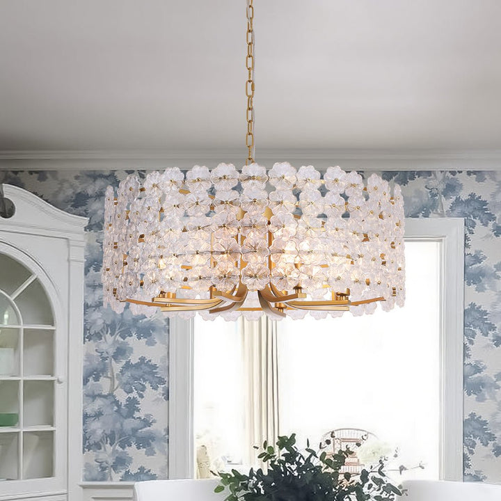 LightFixturesUSA - Art Deco Blossom Floral Cage Drum Lantern Pendant Light - Chandelier - Gold - 