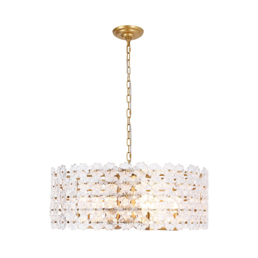 LightFixturesUSA - Art Deco Blossom Floral Cage Drum Lantern Pendant Light - Chandelier - Gold - 
