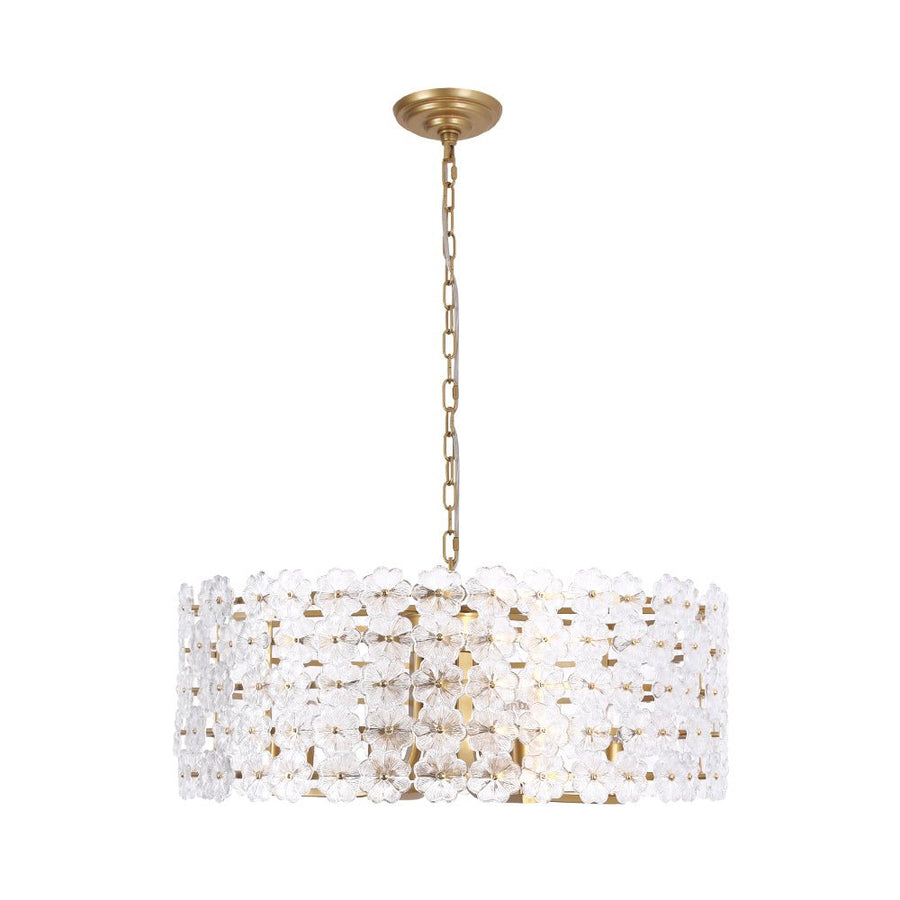 LightFixturesUSA - Art Deco Blossom Floral Cage Drum Lantern Pendant Light - Chandelier - Gold - 