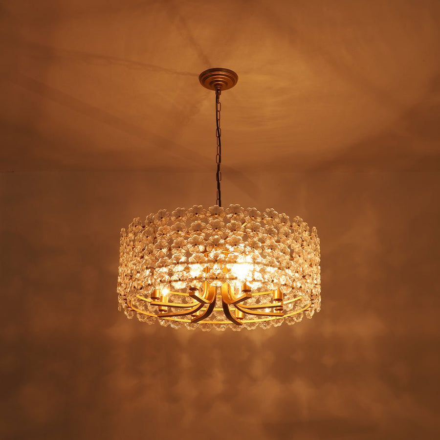 LightFixturesUSA - Art Deco Blossom Floral Cage Drum Lantern Pendant Light - Chandelier - Gold - 