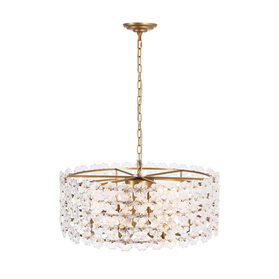 LightFixturesUSA - Art Deco Blossom Floral Cage Drum Lantern Pendant Light - Chandelier - Gold - 