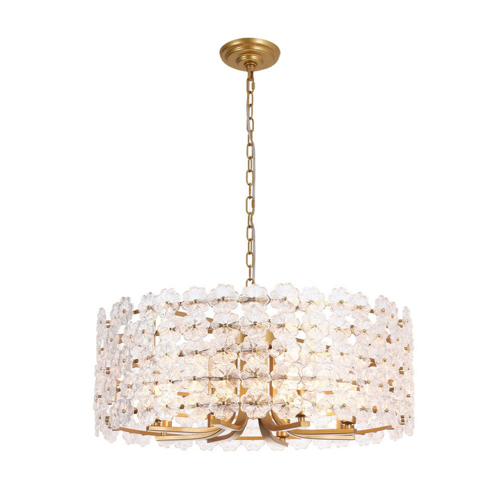 LightFixturesUSA - Art Deco Blossom Floral Cage Drum Lantern Pendant Light - Chandelier - Gold - 