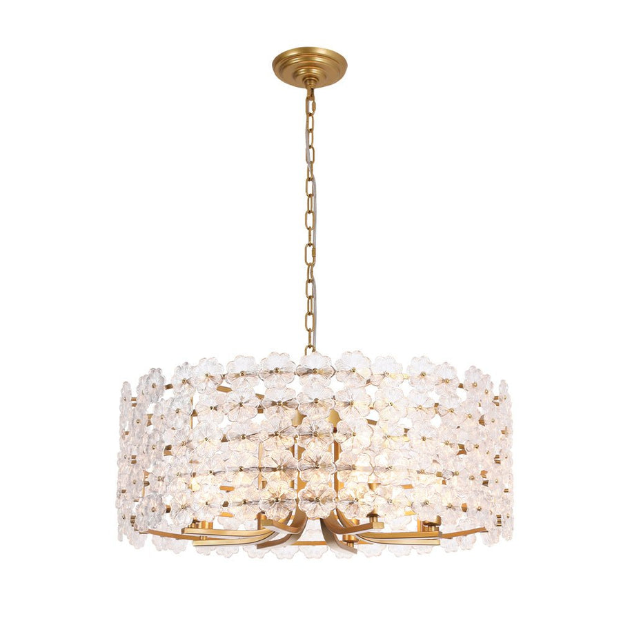 LightFixturesUSA - Art Deco Blossom Floral Cage Drum Lantern Pendant Light - Chandelier - Gold - 