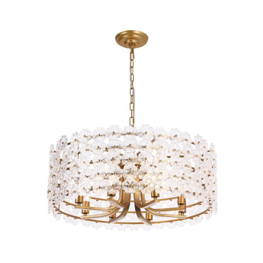 LightFixturesUSA - Art Deco Blossom Floral Cage Drum Lantern Pendant Light - Chandelier - Gold - 