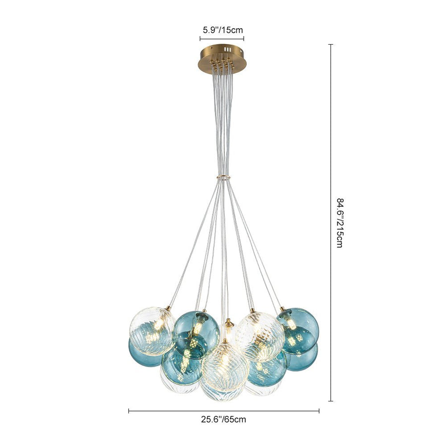 LightFixturesUSA - Art Deco Blue Hue Cluster Glass Globe Bubble Chandelier - Chandelier - 16 - Lt - 