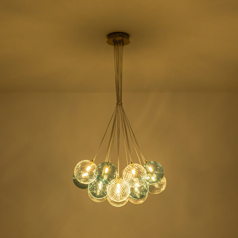 LightFixturesUSA - Art Deco Blue Hue Cluster Glass Globe Bubble Chandelier - Chandelier - 16 - Lt - 